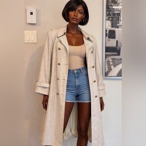 Vintage Aquascutum London Polka Dot Trench Coat Belted Double Breasted size L/XL